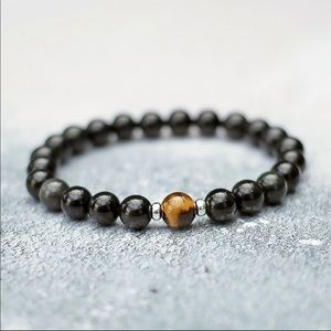 Tiger eye bracelet beaded stretch sterling silver